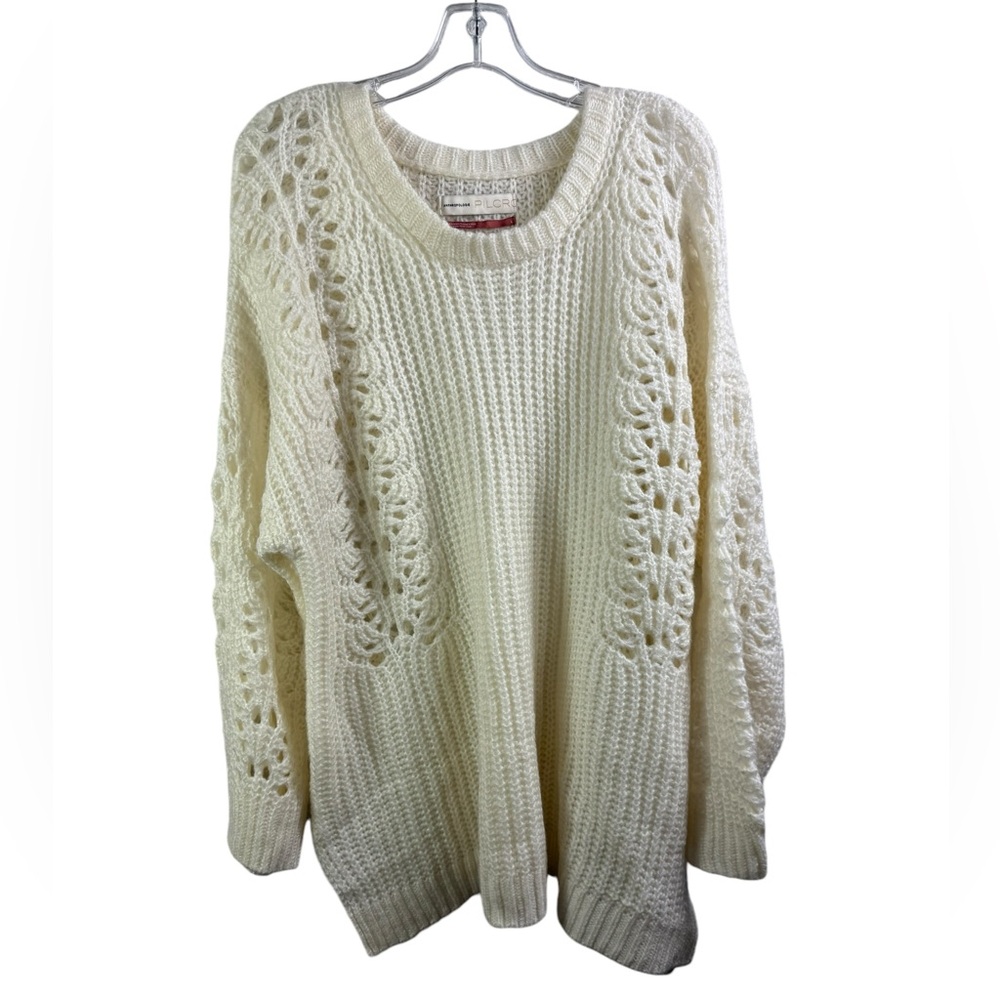 Anthropologie PILCRO Devenne Oversized Chunky Pointelle  Crewneck Sweater Large - Picture 2 of 6